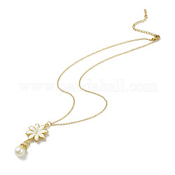 Fiore smaltato con collana pendente di perle di plastica, placcatura ionica (ip) 304 gioielli in acciaio inossidabile per donna, oro, 16.06 pollice (40.8 cm)