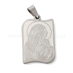 Mother's Day Theme 304 Stainless Steel Pendants, Rectangle with Child & Mother Charms, Stainless Steel Color, 29x18x2mm, Hole: 6.5x3mm