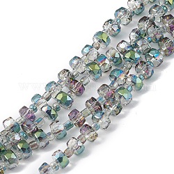 Transparentes perles de verre de galvanoplastie brins, facette, rondelle, demi-plaqué, vert de mer, 5.5x3.5~4mm, Trou: 1mm, Environ 100 pcs/chapelet, 21.65~22.05 pouce (55~56 cm)