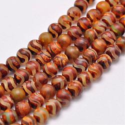 Natural tibetano estilo dzi perlas hebras, teñido y climatizada, estilo mate, redondo, patrón de onda, aproximamente 6 mm, agujero: 2 mm, aproximamente 65 pcs / cadena, 13.8 pulgada