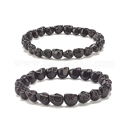 2 Uds. Conjunto de pulseras elásticas de calavera sintética turquesa (teñida) de 2 colores, joyas de piedras preciosas de halloween para mujeres, negro, diámetro interior: 2-1/4 pulgada (5.6~5.8 cm), 1pc / estilo