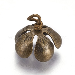 Perle pendenti in ottone con cappuccio, per realizzare ciondoli con coperchio a bolle di vetro a forma di globo, fiore, bronzo antico, 13.5x13x12mm, Foro: 2.3~3 mm, diametro interno: 12.5x11.5mm