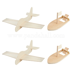Unfertiges leeres Holzspielzeug, für DIY Handbemalung, Flugzeug und Schiff, rauchig, 213x255x81 mm, 77x41.5x7.5 mm