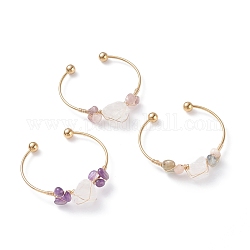 Bracelet manchette enveloppant de perles de cristal naturel et de pierres mélangées, bracelet torque pour femme, or, diamètre intérieur: 2-3/8 pouce (6.15 cm)