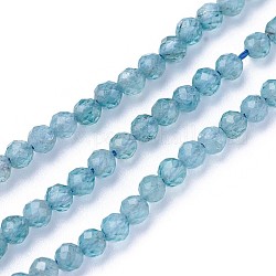 Chapelets de perles en apatite naturelle, facette, ronde, bleu cadet, 3~3.5mm, Trou: 0.5mm, Environ 115~130 pcs/chapelet, 14.5~16.1 pouce (37~41 cm)