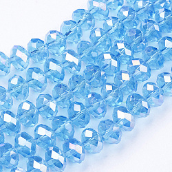 Chapelets de perles en verre électroplaqué, de couleur plaquée ab , facettes rondelle, bleu ciel, 8x6mm, Environ 68~70 pcs/chapelet