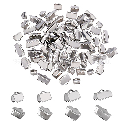 DICOSMETIC 240pcs 4 Sizes 304 Stainless Steel Ribbon Crimp Ends Rectangle Clamp Crimps Fastener Ribbon End Findings with Loop for Jewelry Making