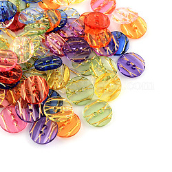 Bottone in acrilico trasparente, bottoni da cucire plastcio per costume design, 2-foro, tinto, rotondo e piatto, colore misto, 13x3mm, Foro: 1 mm