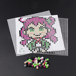 Bricolaje cuentas melty hama beads abalorios conjuntos: los hama beads, tableros de plástico del ABC, papel de patrón, y el papel de planchar, patrón de la muchacha, cuadrado, colorido, 14.7x14.7 cm