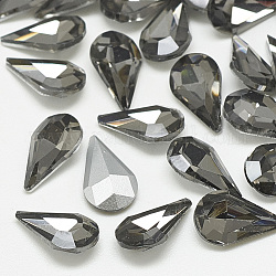 Заостренные заднее стекло горный хрусталь кабошоны, с покрытием на задной стороне, граненые, слеза, черный алмаз, 10x6x3 мм