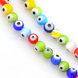 Handmade Evil Eye Lampwork Round Bead Strands, Mixed Color, 4mm, Hole: 1mm, about 96pcs/strand, 16 inch