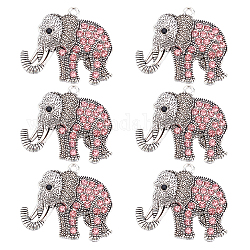 Pandahall elite 6 pz pendenti con strass in lega di stile tibetano grandi, elefante, argento antico, 43x51x5.5mm, Foro: 3.5 mm