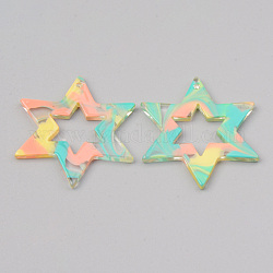 Acrylic Pendants, for DIY Bracelet Necklace Earring Jewelry Craft Making, Star, Colorful, 34x30x2.5mm, Hole: 1.5mm