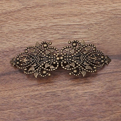 Латунная филигранная заколка для волос, выдолбить, с железной фурнитурой, цветок, античная бронза, 94x34 мм