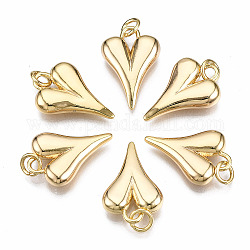 Brass Pendants, with Jump Rings, Nickel Free, Heart, Real 18K Gold Plated, 19.5x13x4mm, Jump Rings: 5x0.8mm, 3mm inner diameter