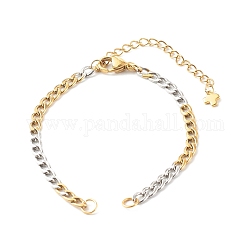 304 bracelet en chaîne en acier inoxydable, or et acier inoxydable Couleur, avec rallonge de chaîne et breloques croisées, or, 6-1/4 pouce (16 cm), 2 pièces / kit
