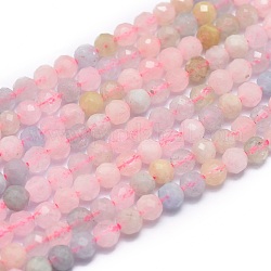 Chapelets de perles en morganite naturelle, facette, ronde, 4mm, Trou: 0.8mm, Environ 91 pcs/chapelet, 15.7 pouce (40 cm)
