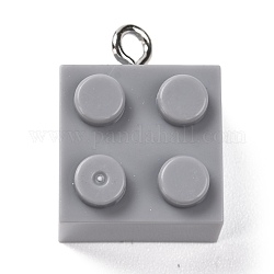 Resin Pendants, with Platinum Iron Loop, Toy Bricks, Dark Gray, 21x15.5x11mm, Hole: 2.6mm
