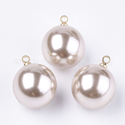 Umweltfreundliche abs plastik nachahmung perlen perlen, mit Messing-Zubehör, Runde, golden, peachpuff, 16x12 mm, Bohrung: 1.5 mm