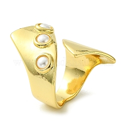 Anello a polsino aperto in ottone con perla imitazione abs, vero placcato oro 16k, misura degli stati uniti 7 1/4 (17.5mm)