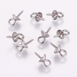 Attache pendentifs en 201 acier inoxydable, pour des perles demi-drilled, couleur inoxydable, 10x5mm, Trou: 2mm, pin: 1 mm