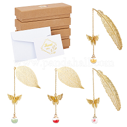 Nbeads boule de verre et marque-pages pendentif papillon en laiton 3d, avec carte de vœux en papier et enveloppes, boîtes en carton, or, 202~240mm