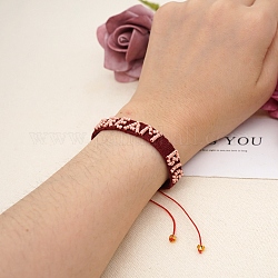Nylon cordon tressé bracelets de perles, perles de verre mot rêve grand bracelet d'inspiration pour les femmes, rouge foncé, 11 pouce (28 cm)