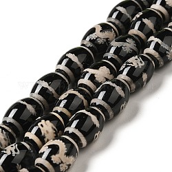 Тибетского стиля DZI бисер нитей, натуральные и крашеные шарики агата, рис, чёрные, рисунок дракона, 13~14x9.5~10 мм, отверстие : 1.4 мм, около 25 шт / нитка, 13.58 дюйм (34.5 см)
