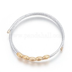 Bracelets de corde de fibre de polyacrylonitrile, avec des perles en laiton, véritable 24k plaqué or, Plaqué longue durée, bracelets magnétiques, couleur d'argent, 2 pouce (5.1 cm) ~ 2 pouces (5.2 cm)