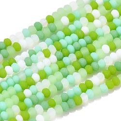 Chapelets de perles en verre à facettes, mat, rondelle, pelouse verte, 2.5~3.2x1.8~2.6mm, Trou: 0.8mm, Environ 185~186 pcs/chapelet, 15.55~15.75 pouce (39.5~40 cm)