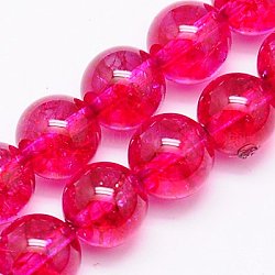 Natural Crackle Quartz Beads Strands, Dyed, Round, Cerise, 10mm, Hole: 1mm