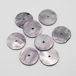Tinti shell naturale distanziali perline, Disco / rotondo piatta, perline Heishi, grigio scuro, 25x2mm, Foro: 2 mm
