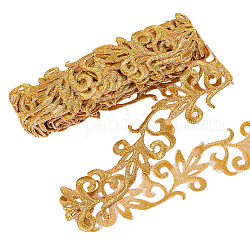 Nbeads 4.37 Yard goldfarbene Stickerei-Polyesterbänder, 1.3,[5] cm breiter, selbstklebender Goldruten-Spitzenbesatz zum Aufbügeln mit metallischer Blumenspitze zum Nähen von Kostümen, Kleidern, Heimdekoration, Bekleidungszubehör