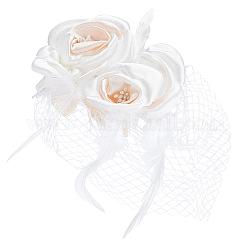 ブライダルメッシュベール花柄布ヘアコーム  女性のためのヘアアクセサリー  桃パフ  160x200x18mm