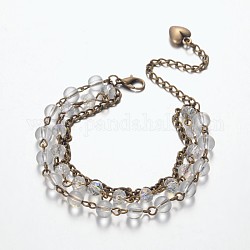 Edelstein coolen Perlen Multi-Strang-Armbänder, mit Glasperlen, Eisenketten und Zink-Legierung Karabiner Schnallen, 185 mm