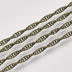 Soldered Brass Covered Iron Singapore Chains, Water Wave Chains, with Spool, Antique Bronze, 2x1x0.2mm, about 328.08 Feet(100m)/roll