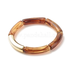 Imitation Gemstone Acrylic Curved Tube Beaded Stretch Bracelet, Chunky Bracelet for Women, Saddle Brown, Inner Diameter: 2-1/8 inch(5.3cm)
