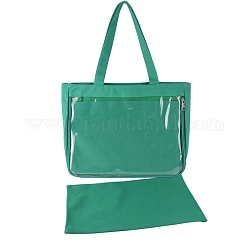 Sacchetti di spalla di tela, borse da donna rettangolari, con chiusura a cerniera e finestre in pvc trasparente, verde mare, 31x37x8cm