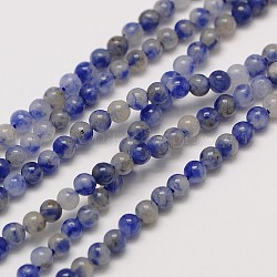 Piedras preciosas naturales jaspe mancha azul perlas redondas hebras, 3mm, agujero: 0.8 mm, aproximamente 126 pcs / cadena, 16 pulgada