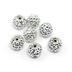 Harz Strass Perlen, Runde, Silber, 14x12 mm, Bohrung: 2 mm