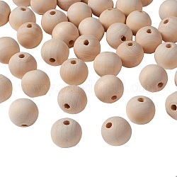 Perles en bois naturel non fini, perles d'espacement en bois rondes en vrac pour la fabrication artisanale, perles de macramé, Perles avec un grand trou   , sans plomb, mocassin, 20mm, Trou: 4~5mm