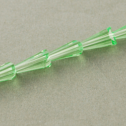 Transparent Glass Beads Strands, Faceted, Cone, Lime Green, 10x6x6mm, Hole: 1.2mm, about 47~49pcs/strand, 18.70~19.49 inch(47.5~49.5cm)
