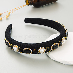 Bandes de cheveux en tissu de perles de strass de verre baroque, larges accessoires de cheveux rétro pour femmes filles, noir, 150x130x28mm