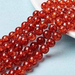 Spray Painted Crackle Glass Beads Strands, Round, Dark Orange, 8mm, Hole: 1.3~1.6mm, about 100pcs/strand, 31.4 inch