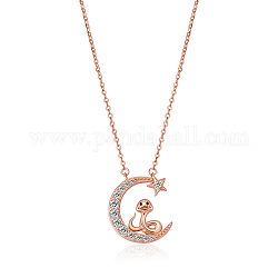 Китайское зодиакальное ожерелье змеиное ожерелье 925 стерлинговое серебро розовое золото змея на луне кулон ожерелье циркон луна и звезда ожерелье милые животные ювелирные подарки для женщин, змея, 15 дюйм (38 см)