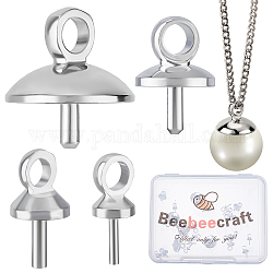 Beebeecraft 40 Stück 4 Stil Messingschalen Perlenklammern Stiftanhänger, für die Hälfte gebohrt Perlen, Silber, 7~8.5x2.5~8 mm, Bohrung: 1.6~2 mm, Stift: 1 mm, 10pcs / style