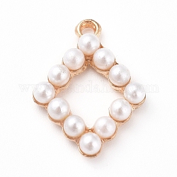 Pendentifs en plastique imitation perle, avec les accessoires en alliage, losange, or, 23.5x17.5x4.5mm, Trou: 1.8mm