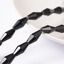 Glass Beads Strands, Faceted, Bicone, Black, about 12mm long, 6mm wide, hole: 1mm, 50pcs/strand, 16 inch