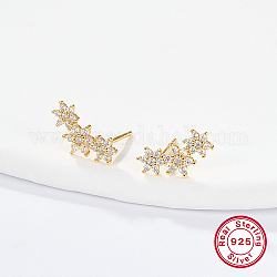 Cubic Zirconia Flower Stud Earrings, Golden 925 Sterling Silver Post Earings, Clear, 12x5mm