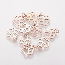 304 Stainless Steel Pendants, Dog Paw Prints, Rose Gold, 13x12x1mm, Hole: 4mm